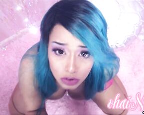 OhaiNaomi bkue hair teen make POV blowjob and cum on face in private premium video