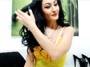 Cute looking teen with jet black hair filled with cock