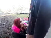 Dark haired wife sucking off her hubby