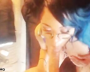 Sexy teen in glasses make POV blowjob webcam show