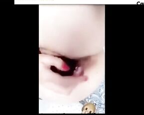 Slim girl in stockings masturbate use dildo webcam show