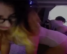 Sexy blonde in glasses teasing body webcam show