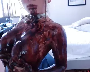 Sexy and dirty slim teen in chocolate webcam show