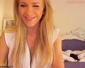 Sweet slim naked teen blonde with big tits teasing webcam show