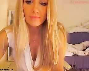 Sweet slim naked teen blonde with big tits teasing webcam show