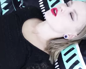 Blonde with fake tits shows off