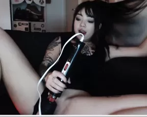 Brunette girl with beautiful eyes goes berserk on a thick rod