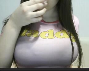 Teen play with her huge boobs webcam show
