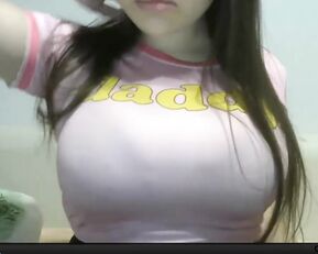 Teen play with her huge boobs webcam show