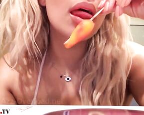 Juicy milf blonde teasing with ice-cream webcam show