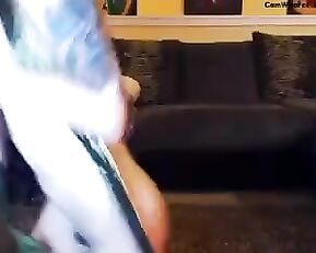 Brunette strips and fucks on webcam