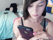 Busty brunette is jacking off