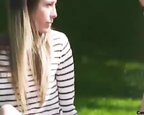 Sweet slim teen outdoor teasing webcam show