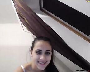 Sexy busty brunette dancing striptease webcam show