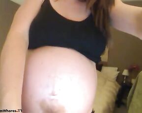 Sexy pregnant girl with big boobs teasing webcam show