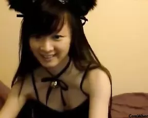 Young asian brunette masturbate webcam show