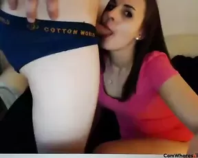 Sexy brunette make couple blowjob webcam show