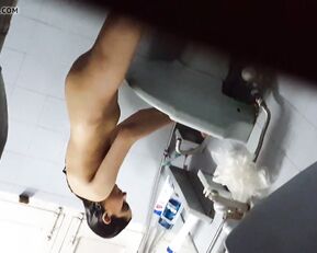 Naked brunette in bath teasing webcam show