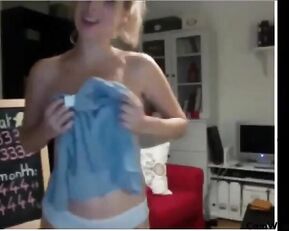 Sexy blonde dancing striptease webcam show