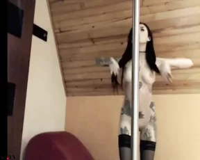 PetiteMarie tattoo sexy brunette in stockings dancing hot striptease webcam show