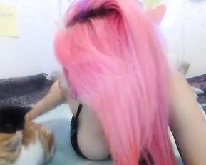 Milasteele pink hair huge nude boobs girl webcam show