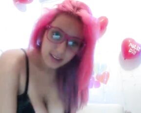 Milasteele pink hair huge nude boobs girl webcam show