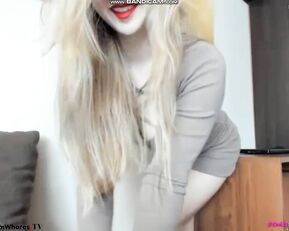 Slim sexy blonde in mask teasing free webcam show