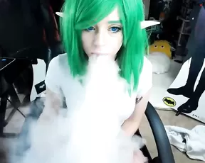 goldengoddessxxx, naked, elf cosplay, green hair, tats