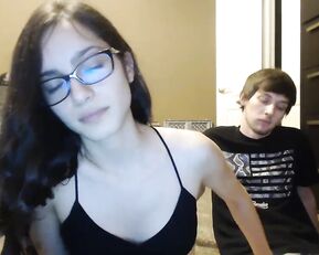 Princessblah slim teen in glasses make blowjob webcam show