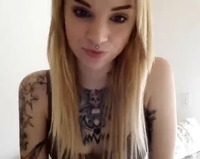 Babyjas tasty tattoo blonde in glasses teasing webcam show