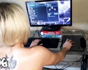 GingerBanks slim blonde riding fuck toy and play videogame webcam show