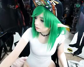 goldengoddessxxx, elf cosplay, naked, green hair