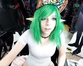 goldengoddessxxx, elf cosplay, naked, green hair