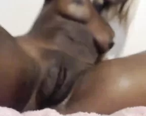 Spiceydoll slim black teen hot fingering pussy in bed webcam show