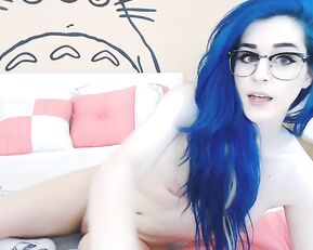 Kati3kat slim nude blue hair teen with buttplug anal in bed webcam show
