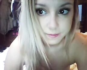 MiniMariah sweet teen blonde in white stockings teasing in bed webcam show