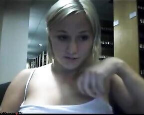 Blonde camgirl gets off in public library