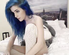 Kati3kat slim and sexy blue hair teen finger pussy in bed webcam show