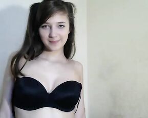 Pupsyka slim teen in stockings with natural tits teasing body webcam show