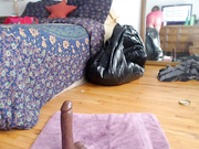 Redhead teases her hairy pussy