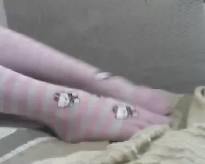 Brunette in socks gets pumped in the bedroom