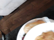 Brunette filled with cock gets cum on the flat tummy