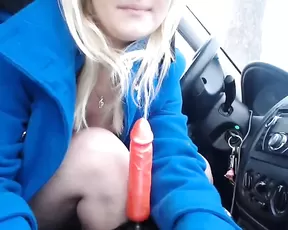 Very slim teen riding a fat sausage