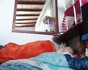 Pretty brunette wife make a hot handjob to husband while he touching her