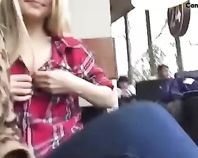 Lesbian coffee shop voyeur