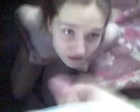 Chick with a mask sucks a big cock