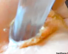 RealRedhead - Creamy Cumshow with Glas Toy + Hitachi
