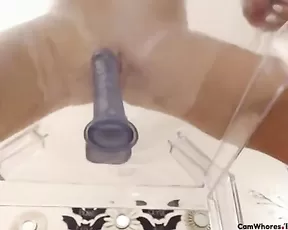 Emmalee rides Dildo on glass table
