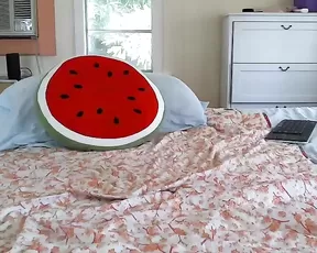 Gagged blonde sucks a cock
