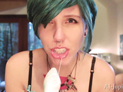 Sucking and gagging on dildo